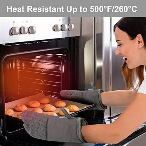 KEGOUU Oven Mitts and Pot Holders 6pcs Set, Kitchen Oven Glove High Heat Resistant 500 Degree Extra Long Oven Mitts and Potholder with Non-Slip Silicone Surface for Cooking — view 4