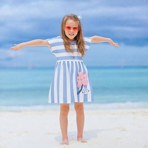 Winzik Girls Dress, Toddler Summer Short Sleeve Cotton Casual Dresses Clothes 18M-7Y(5-6 Years, Stripe Floral) — view 2
