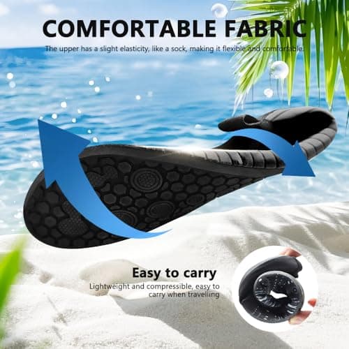 Water Shoes for Women Men Quick-Dry Barefoot Aqua Socks Swim Pool Non Slip Surf Yoga Exercise Outdoor Trave Essentials Black Stripe 44/45 — view 3