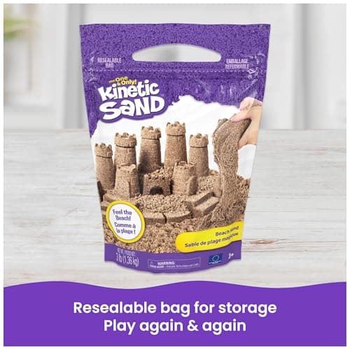 Kinetic Sand, 3lbs Beach Play Sand, Moldable Sensory Toys for Kids, Resealable Bag (Packaging May Vary), for Ages 3 and up — view 6