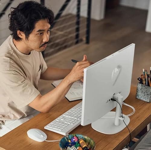HP 22" All-in-One Desktop Computer, 8GB DDR5 RAM, 128GB UFS Storage,13th Gen Intel Quad-Core CPU, FHD VA Display, WiFi 6, Bluetooth 5.3, RJ45, USB-C (10Gbps), UHD Graphics, 720p Cam, Cashmere White — view 8