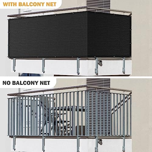 UIRWAY Privacy Screen Balcony Fence 3'x10', Garden Courtyard Privacy Fence Screen with Zip Ties UV Protection, for Animal Barriers, Decks, Patios, Outdoor Pools, Porches, Condo Railings - Black — view 2