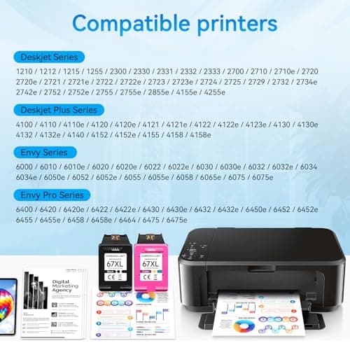 Chromojet 67XL Ink Cartridges Black/Color Combo Pack Compatible for HP Ink 67 67XL Printer Ink 67 Fit for DeskJet 4155e 2855e 2755e 2700 2700e 2800e 4100 Envy 6055e 6455e 6000 6400 Printer