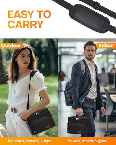 HOTOR Insulated Lunch Box for Men & Women - Leak-Proof Cooler Lunch Bag with 4 Pockets, Adjustable Strap, Ideal for Work, Picnic, Travel - Medium, Black, 10.2"×6.9"×8.5" — view 6