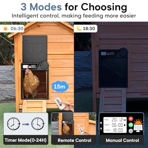 Large Automatic Chicken Coop Door Solar Powered, Aluminum Solar Chicken Coop Door with Timer Mode, Premium 7W Solar Panel & Large LCD Display, Advanced Anti-Pinch Design — view 2
