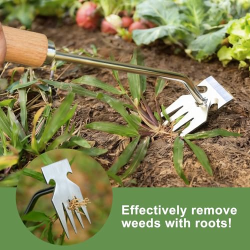 Orelex Weed Puller Tool, Gardening Tools, Dandelion Removal Tool, Garden Weed Pulling Tool, Garden Fork, Stainless Steel, Anti-Detachment, Portable Gardening Hand Tools for Backyard Weeding — view 3