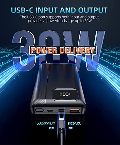 Power-Bank-Portable-Charger - 16000mAh Power Bank Support PD 30W and QC4.0 Fast Charger wiht Built-in 2 Output Cable and LED Display for iPhone and Android Phones and Most Electronic Devices — view 2