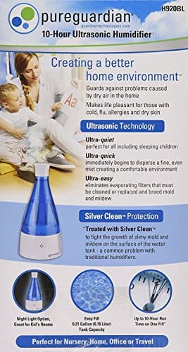 PureGuardian Ultrasonic Cool Mist Humidifier, 10 Hrs. Run Time, 210 Sq. Ft. Coverage, Small Rooms, Quiet, Filter Free, H920BL — view 3