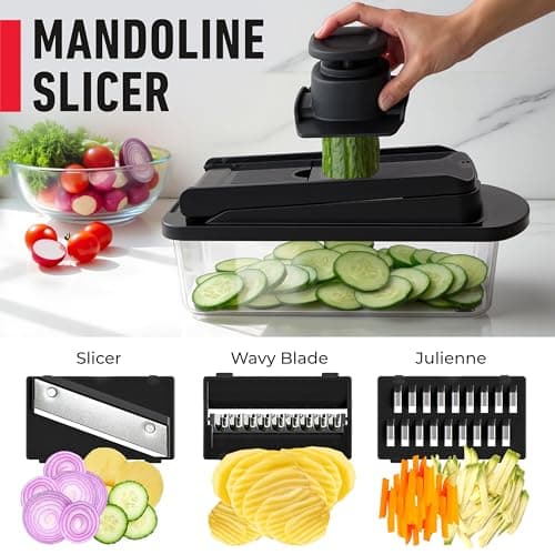 MUELLER HOME Pro-Series 10-in-1, 8 Blade Vegetable Chopper, Mandoline Slicer, Onion Mincer, Cutter, Dicer, Veggie Chopper with Container, Kitchen Essentials, House Warming Gifts New Home, Black — view 5