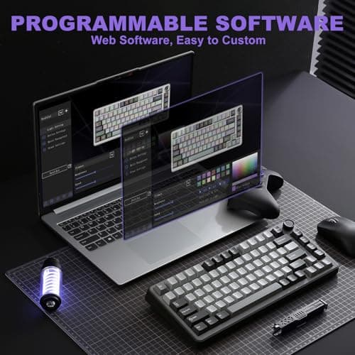 YUNZII B75 PRO Wireless Mechanical Keyboard,75% Layout with Knob,Hot Swap Gasket Structure,Creamy Pre-lubed Switches,RGB Backlit,Bluetooth/Type-C/2.4G for Win/Mac(Dark Grey, Cocoa Cream V2 Switch) — view 5