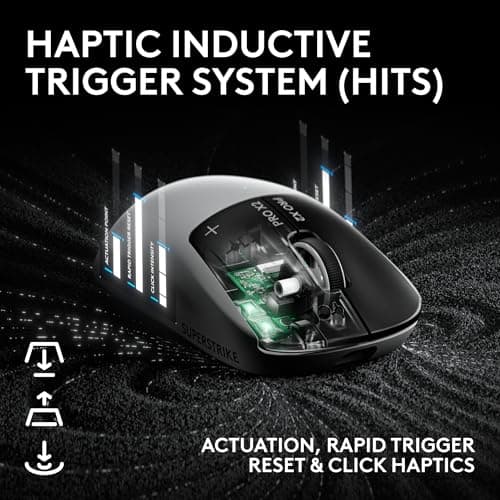 Logitech G PRO X2 SUPERSTRIKE Wireless Gaming Mouse: Customizable Rapid Trigger Magnetic Analog Switches, Adjustable Click Haptics, 61g Ultra Lightweight, USB-C, <8K Polling, for PC/Mac - Black/White — view 3