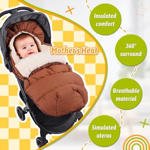 auvstar Waterproof &Thicken Universal Stroller Cover Winter,Stroller Footmuff Bunting Bag for Warm Strollers Muff,Stroller Accessories for Baby Sleeping Bag Winter Stroller Blanket (Brown) — view 4