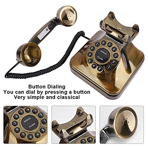 TIKATARER Antique Bronze Telephone, Noise Reduction Old Fashioned Vintage Landline Phone for Desktop Caller Home Office Retro Landline Corded Phones for Home & Office Decoration — view 3