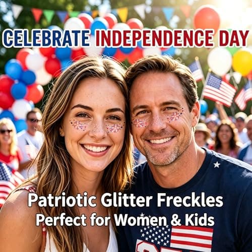 Go Ho Red White and Blue Glitter Freckles Face Tattoo 6PCS,4th of July Freckles Sparkle,4th of July Accessories for Women Kids,Patriotic Fireworks-shaped Glitter Stickers for Independence Day — view 4