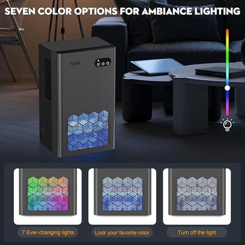 ToLife Dehumidifiers for Home, 1000 sq.ft Dehumidifier for Basement Bedroom Bathroom with 95 OZ Water Tank Auto Shut Off 7 Colors LED Light, Grey — view 4