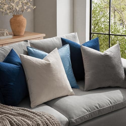 MIULEE Pack of 2 Velvet Soft Solid Decorative Throw Pillow Covers Square Cushion Cases for Sofa Couch Bedroom Living Room Car Home Decor 20 x 20 Inch 50 x 50 cm Dark Blue