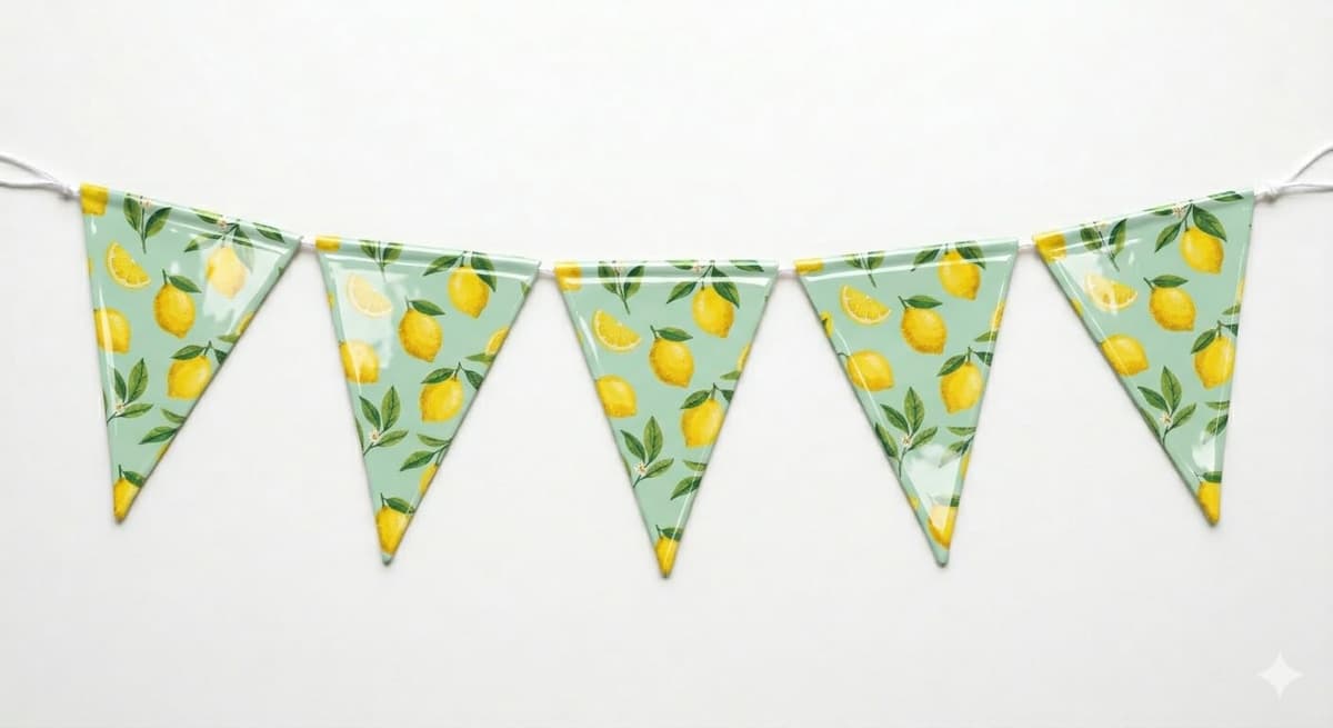Waterproof Outdoor Summer Bunting – 6 Metres - Vibrant Plastic Triangular Flags – Reusable Garden Festival Garland – Ideal for BBQs, Street Parties, Birthdays & Fetes – Double-Sided (Lemons)