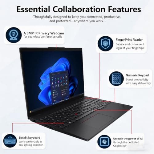 Lenovo ThinkPad L16 (Premium E16) AI Business Laptop (16" FHD+ Touchscreen, Intel 12-Core Ultra 5 225U (> Ultra 7 155U), 32GB DDR5, 1TB SSD), Backlit, Fingerprint, Thunderbolt 4, IR Webcam, Win 11 Pro — view 4