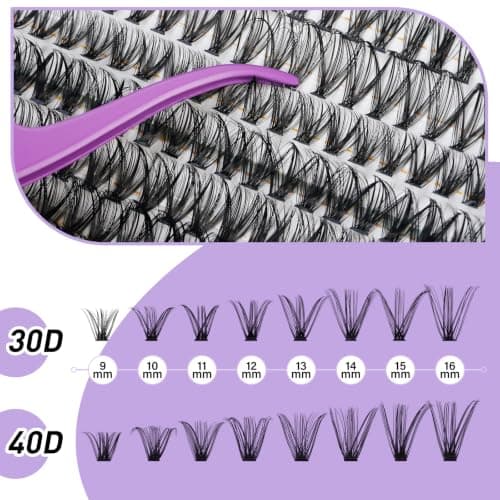 B&Qaugen Lash Clusters 280 Pcs 40D-0.07D-9-16MIX B&Q LASH Individual Lashes 10D 20D 30D 40D 50D Cluster Lashes C D Curl Eyelash Clusters Soft Volume DIY Lash Extensions at Home (40D-0.07D,9-16MIX) — view 3