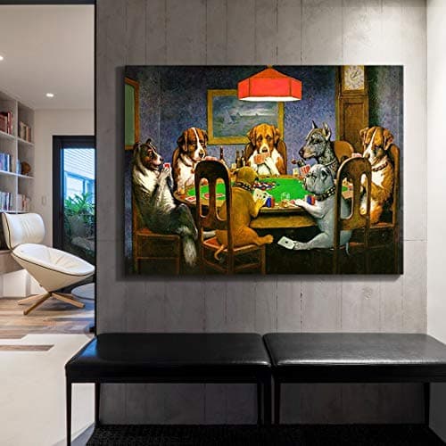 Denozer Dogs Playing Poker Canvas Wall Art Prints 32 x 24 inch Chess and Cards Room Anthropomorphic Dog Game Painting Funny Home Decor Picture for Living Room Bedroom — view 3