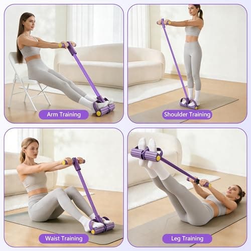 Upgraded Pedal Resistance Band with Handle, Soft Durable Fashion Puller Exercise with Thickened 6 Tension Ropes, Tube Pedal Resistance Device for Abdomen, Waist, Arm, Leg, Core/ABS (Purple) — view 4