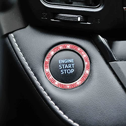Car Bling Crystal Rhinestone Engine Start Ring Decals, 2 Pack Car Push Start Button Cover/Sticker, Key Ignition Knob Bling Ring, Sparkling Car Interior Accessories for Women (Red) — view 6