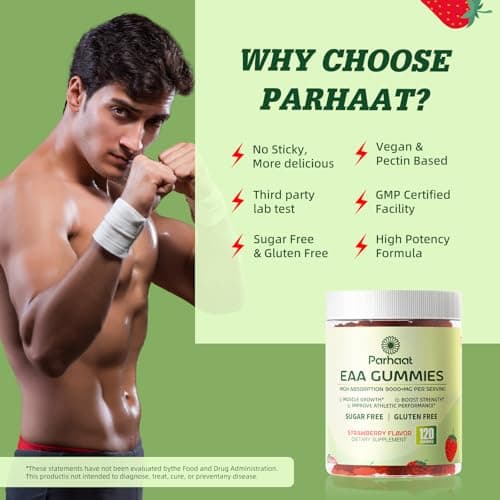 Parhaat EAA Gummies 120 Gummies (Strawberry), Essential Amino Acids - All 9 Essential Aminos (EAA) and All Branched-Chain Aminos (BCAAs), Non-GMO, Gluten Free, Vegetarian Friendly — view 5