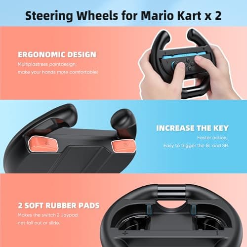 Switch 2 Accessories Bundle for Nintendo Switch 2 (2025), Switch 2 Case bundle Kits: MENEEA Carrying Case, Switch 2 Charger Dock, Grips for Joy Con, Steering Wheels, Protective Cover for Nintendo Switch 2 Controller Console — view 5