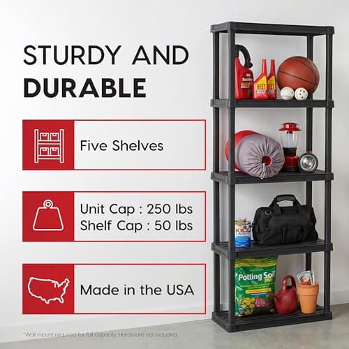 IRIS USA 5-Tier Heavy Duty Storage Shelving Unit, Garage Storage Rack, Holds 18 kg per Shelf, Modular Organizer for Home & Utility Rooms, 30D x 61W x 162H cm, Black — view 2