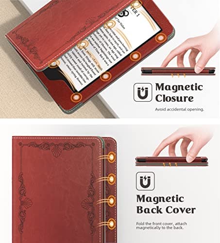 MoKo Case Fits All-New 6" Kindle(11th Generation, 2024/2022 Release)/ Kindle(10th Gen,2019)/Kindle(8th Gen, 2016), Ultra Lightweight PU Shell Cover with Auto Wake/Sleep for Kindle 2024, Vintage Style — view 5