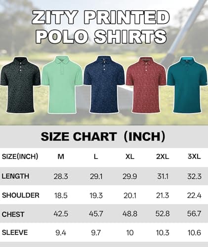 ZITY Mens Golf Shirts Short Sleeve Polo Shirt Performance Moisture Wicking Printed Poloshirt UPF50+ Tennis Casual T-Shirt Blue — view 5