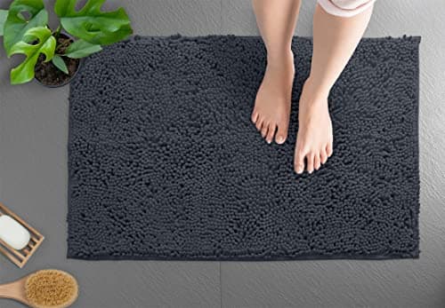 LuxUrux Bath Mat-Extra-Soft Plush Bath Shower Bathroom Rug,1'' Chenille Microfiber Material, Super Absorbent Shaggy Bath Rug. Machine Wash & Dry (20 x 30, Charcoal) — view 3