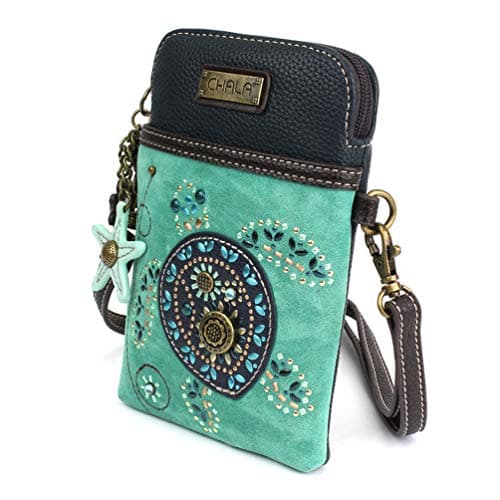 Chala Dazzled Crossbody Cell Phone Purse-Women Faux Leather Multicolor Handbag with Adjustable Strap-Turtle Turquoise