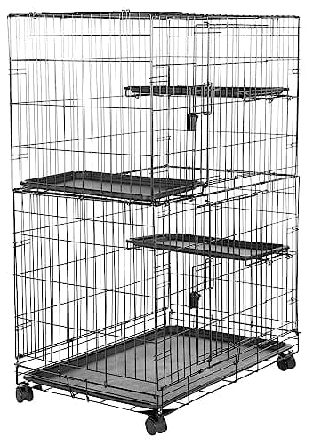 Amazon Basics Large 3-Tier Cat Cage Playpen Box Crate Kennel - 91cm x 57cm x 128cm Inches, Black