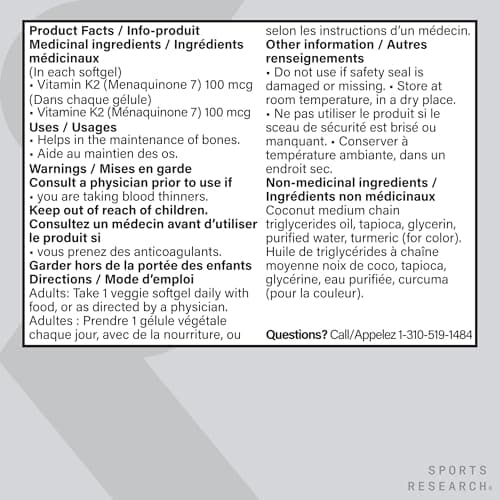 Sports Research® Vitamin K2 MK-7 100mcg with Coconut MCT Oil, 60 Vegan Softgels (2 Month Supply), Vegan Certified, Non-GMO Verified, Gluten & Soy Free Supplement — view 6