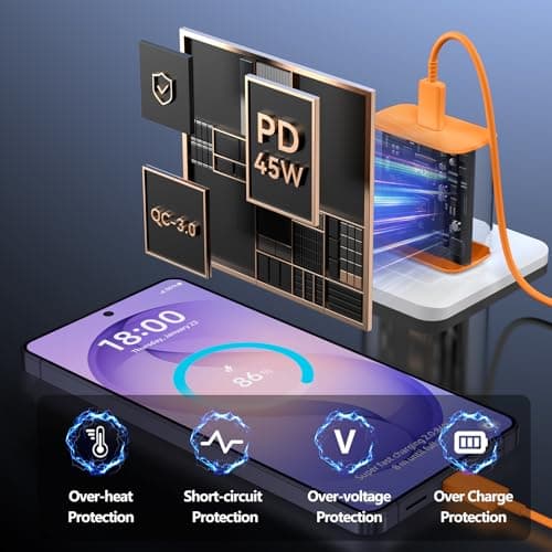 45W Super Fast Charger USB Type C Charger Cord 6.6FT with Android Phone Charger Fast Charging Block for Samsung Galaxy S25/S25 Ultra/S25+/S24 Ultra/S24/S24+/S23 Ultra/S23/S22/S20/S21/Note 10/20,Orange — view 4