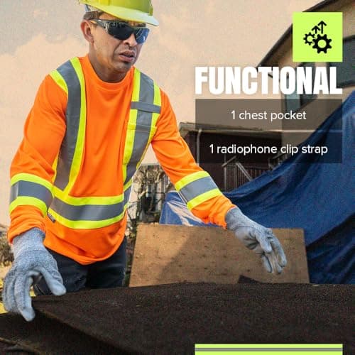 Pioneer Hi Vis Long Sleeve Safety Shirt - Breathable & Soft Work T-Shirt with Reflective Tape - Class 3 - Orange — view 3