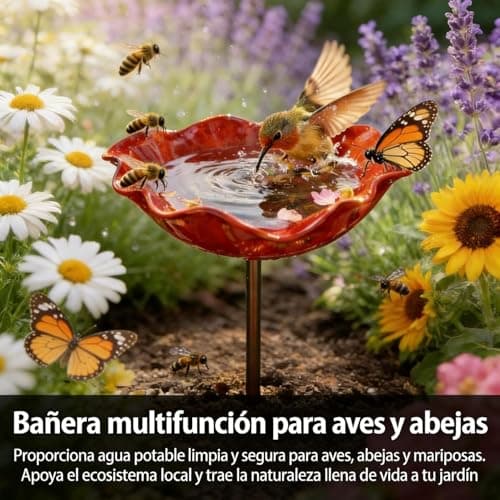 Metal Flower Garden Stake Bird Bath Flower-Shaped Bee Watering Station for Garden Watering Flowers Stake Station Colorful Butterfly Bee Bath Bowl for Outdoor Yard Decor (Blue) — view 4