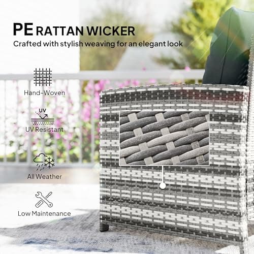 Outsunny 5 Piece Patio Furniture Set, Wicker Patio Chairs with Ottomans, 2-Tier Glass Coffee Table, Cushions, Outdoor Furniture Conversation Set for Balcony, Grey/Dark Grey — view 4