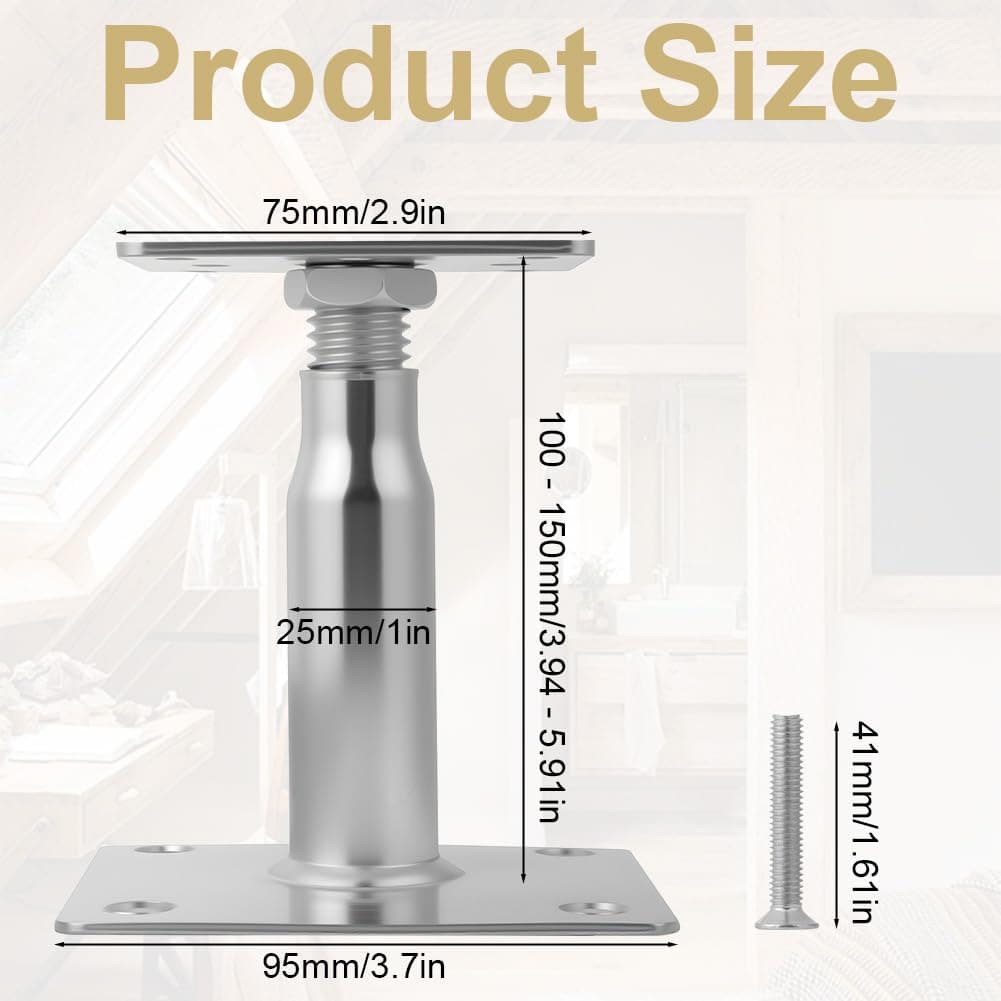 4PCS Adjustable Elevated Post Base Support, 100-150mm Galvanised Adjustable Elevated Post Base Support, Height Adjustables Elevate Post Bases Supports for Pergolas, Awning Supports, Balconies — view 2