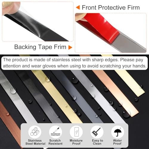 HARFINGTON 16.4ft x 0.98" Wall Trim Peel and Stick Molding Trim Frame, Self Adhesive Stainless Steel Brushed Finish Metal Strip Trim for Wall Ceiling Floor Cabinet Tile Edge, Black — view 2