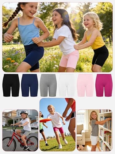 Tuliara 6 Pack Girls Shorts Bike Athletic Cartwheel Dance Long Biker Shorts for Girls Toddler Kids Summer Clothes Mixed Color A 7-8Y — view 5