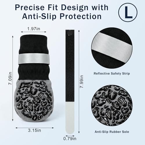 Anti Slip Dog Socks to Prevent Licking Paws Reflective Safety Dog Shoes for Hot Pavement Winter Dogs Boots & Paw Protectors with Grippers for Hardwood Floors Small Medium Large Dogs (Leopard Print, L)