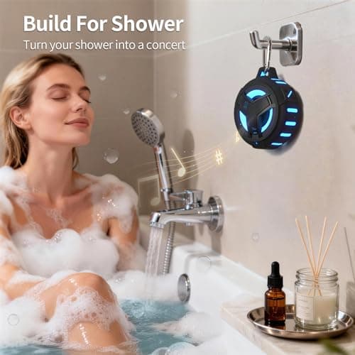 EBODA Bluetooth Shower Speaker, Portable Bluetooth Speakers, IP67 Waterproof Outdoor Speaker Wireless with LED Light, Floating, 2000mAh, True Wireless Stereo for Pool, Kayak, Bike, Golf, Gifts -Black — view 2