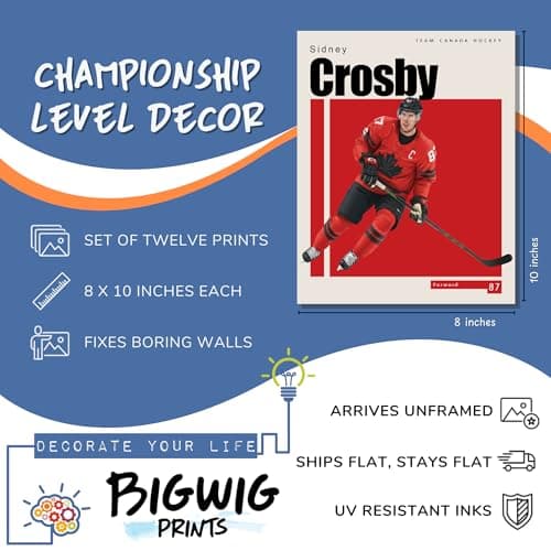 Canadian Olympic Hockey Stars 2026 Posters - Set of 12 Team Canada Prints - McDavid, Crosby, MacKinnon, Makar, Celebrini - Complete Canada Olympic Hockey Wall Decor 8x10 Inches Unframed
