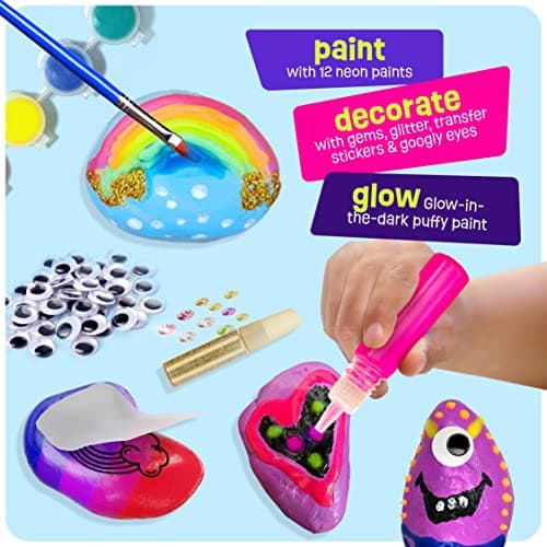 Kids Rock Painting Kit - Glow in The Dark - Arts & Crafts Christmas Gifts for Boys and Girls Ages 4-12 - Craft Activities Kits - Creative Art Toys for 4, 5, 6, 7, 8, 9, 10, 11 & 12 Year Old Kids (Glow In The Dark) — view 5