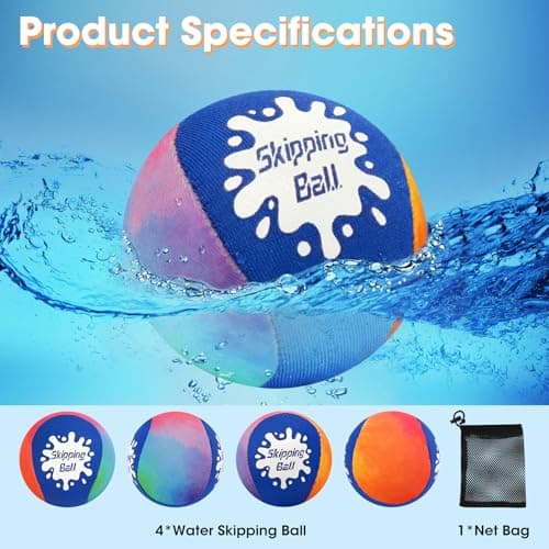 Korlon 4 Pack Skipping Water Balls, Water Bouncing Ball with Mesh Bag, Colorful Pool Toys for Kids Ages 4-8 8-12 Summer Swimming Lake Beach Fun