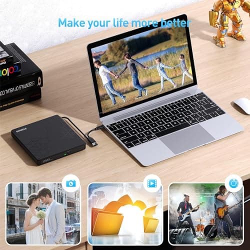 ORIGBELIE External DVD Drive, CD Drive USB 3.0 Typle C CD/DVD ROM +/-RW Adapter with USB Port DVD Burner for Laptop PC Desktop Computer, Optical Disk Drive CD Player Compatible with Mac Windows Linux — view 3