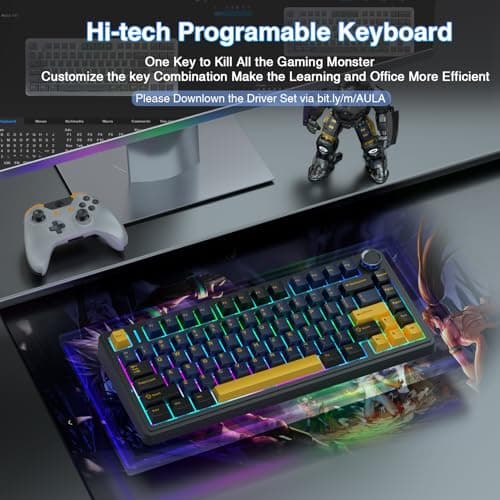 AULA F75 75% Wireless Mechanical Keyboard, Hot Swappable Creamy Keyboard, Pre-lubed Greywood Switches RGB Backlit Gaming Keyboards, 2.4GHz/Type-C/BT5.0(Cool Black) — view 5