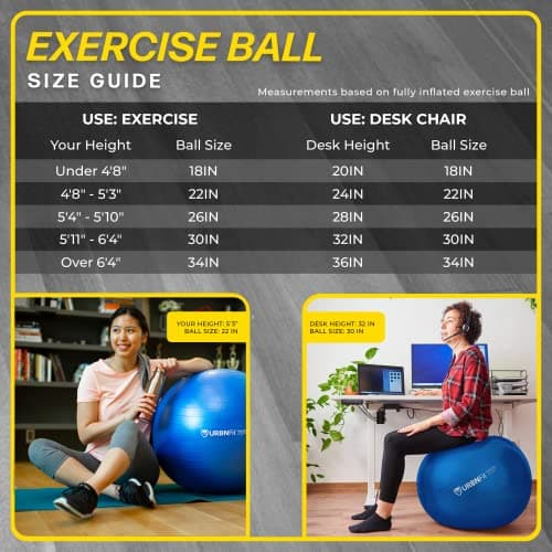 URBNFit Exercise Ball - Yoga Ball for Workout, Pilates, Pregnancy, Stability - Swiss Balance Ball w/Pump - Fitness Ball Chair for Office, Home Gym, Labor- Black, 26 in — view 6